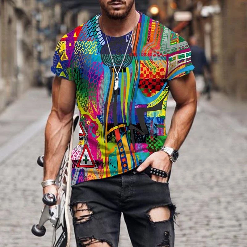 Street Art Graffiti T-shirt Mens Clothing 3D Print Short Sleeve O-neck T Shirts Harajuku Streetwear Sports Fitness Casual Tees - Image 4