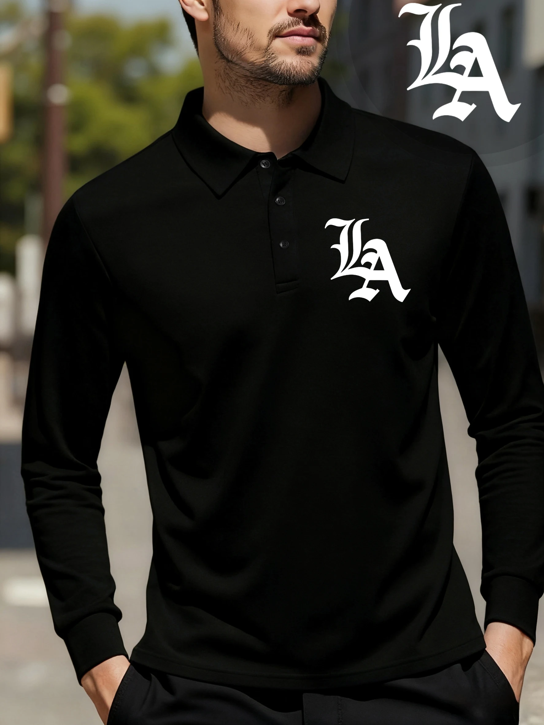 Los Angeles Prints Man Commute Tee Shirts Soft Sport T Shirt Street Comfortable Long Sleeve Turn-Down Collar Casual Men Clothing