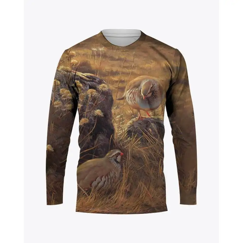Camouflage Hunting Animals Quail Print Summer Men's O-Neck T-shirt Casual Long Sleeve Oversized Pullover Fashion Men Clothing - Image 2