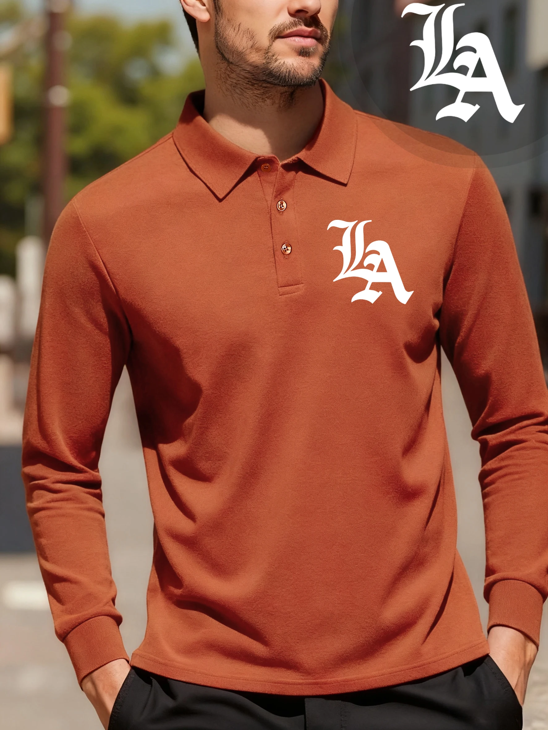 Los Angeles Prints Man Commute Tee Shirts Soft Sport T Shirt Street Comfortable Long Sleeve Turn-Down Collar Casual Men Clothing - Image 3