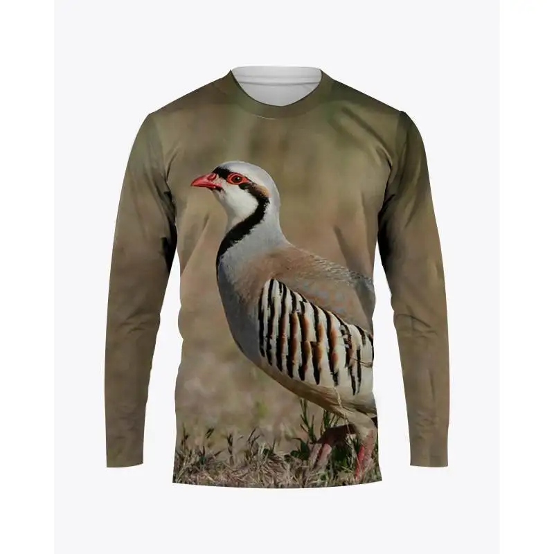 Camouflage Hunting Animals Quail Print Summer Men's O-Neck T-shirt Casual Long Sleeve Oversized Pullover Fashion Men Clothing - Image 3
