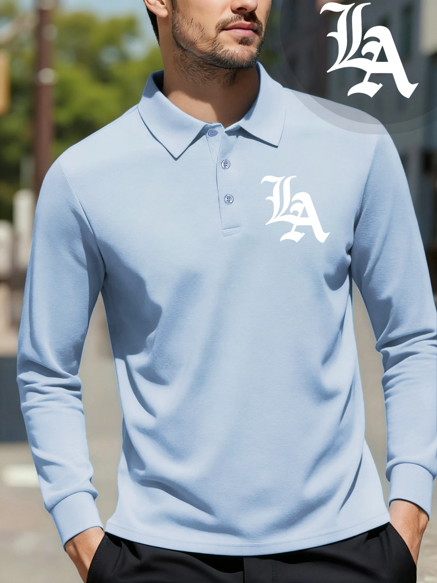 Los Angeles Prints Man Commute Tee Shirts Soft Sport T Shirt Street Comfortable Long Sleeve Turn-Down Collar Casual Men Clothing - Image 2