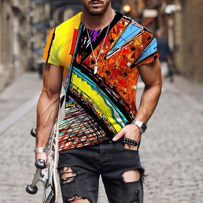 Street Art Graffiti T-shirt Mens Clothing 3D Print Short Sleeve O-neck T Shirts Harajuku Streetwear Sports Fitness Casual Tees - Image 3